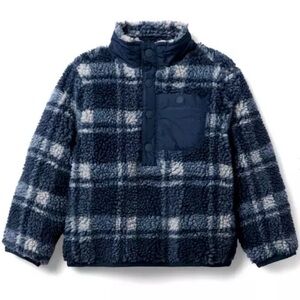 New Janie and Jack Plaid Sherpa Pullover 10-12 dark navy blue